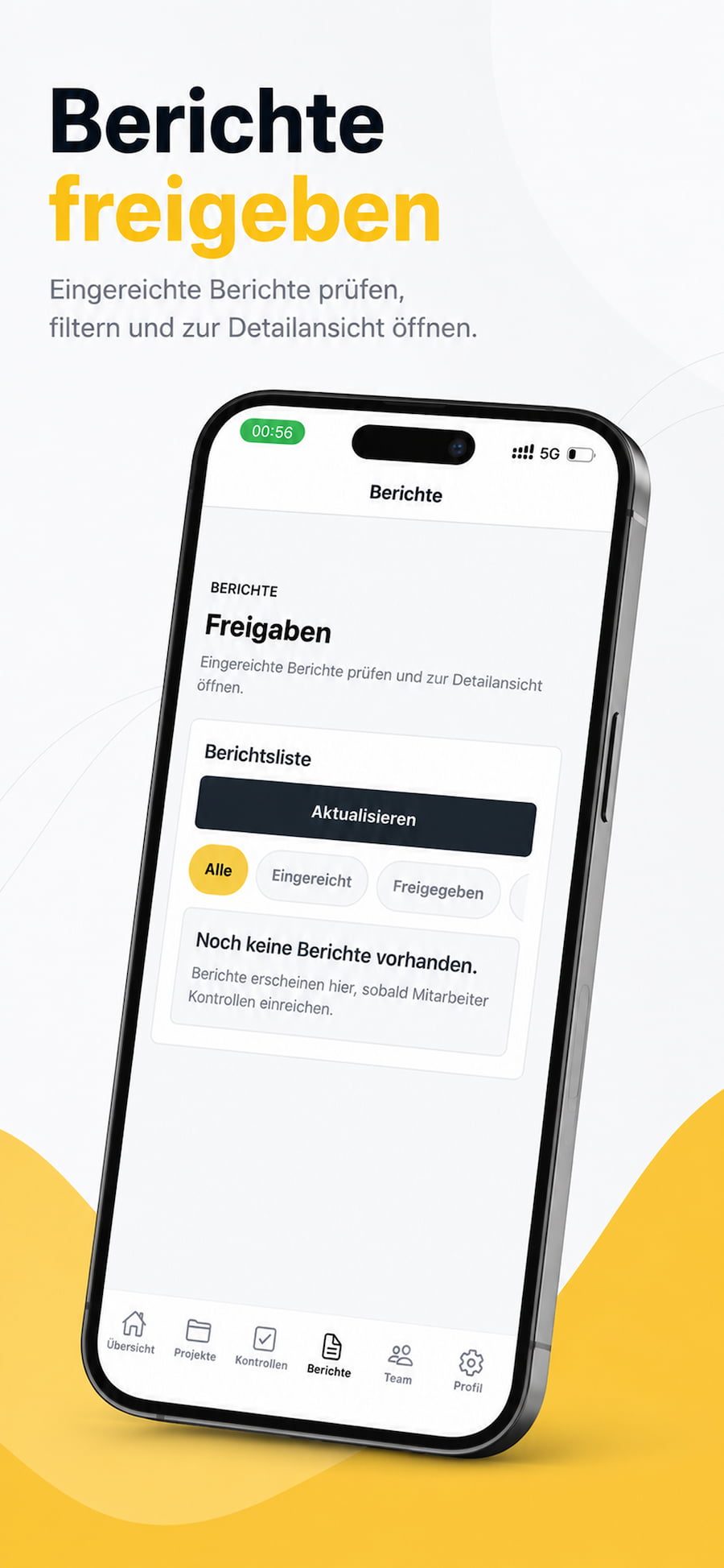 HGS Kontrolle App: Übersicht der eingereichten Berichte zur Prüfung und Freigabe